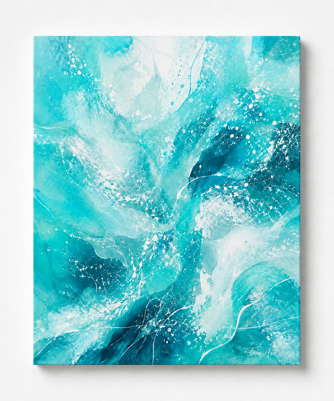 Turquoise Pulse by Tarana Sumer, original acrylic canvas artwork with turquoise abstract movement for refined interiors.