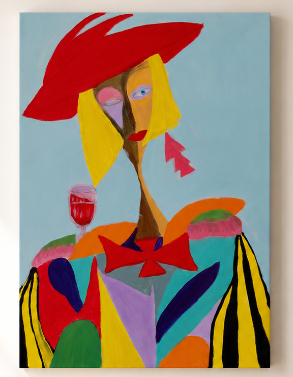 Crimson Sovereign by Tarana Sumer, original acrylic canvas artwork with bold figurative presence for refined interiors.