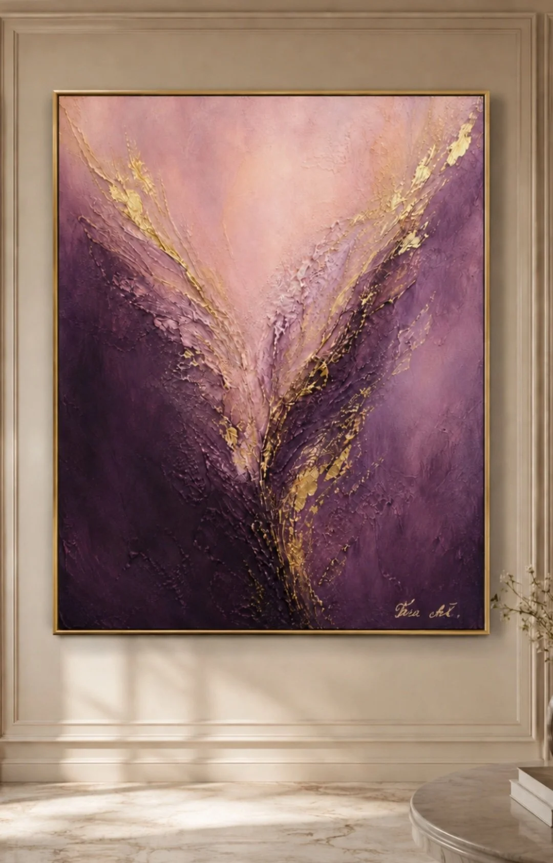 Aurea Bloom by Tarana Sumer, original textured acrylic and gold leaf canvas artwork created for a private collection.