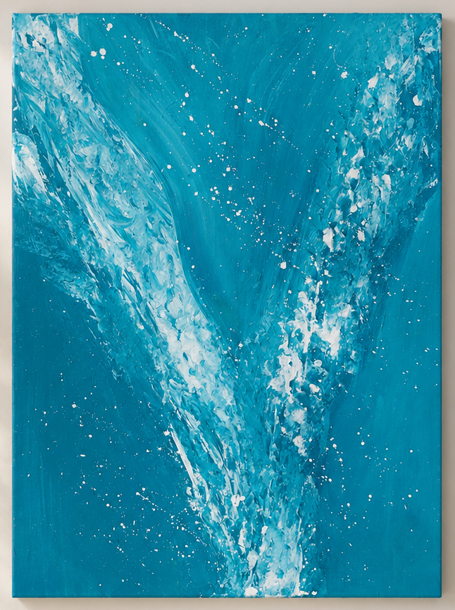 Turquoise Ascension by Tarana Sumer, original acrylic canvas artwork with turquoise upward abstract movement for refined interiors.