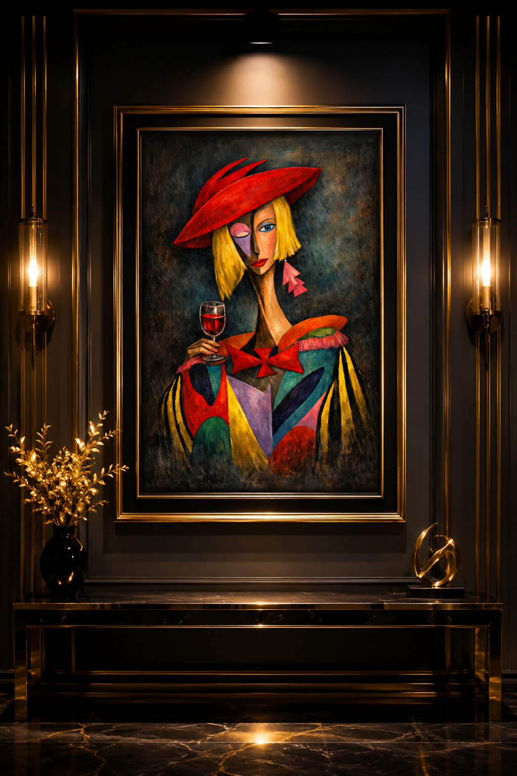 Crimson Sovereign by Tarana Sumer, limited hybrid fine art canvas print from an original acrylic painting for refined interiors.