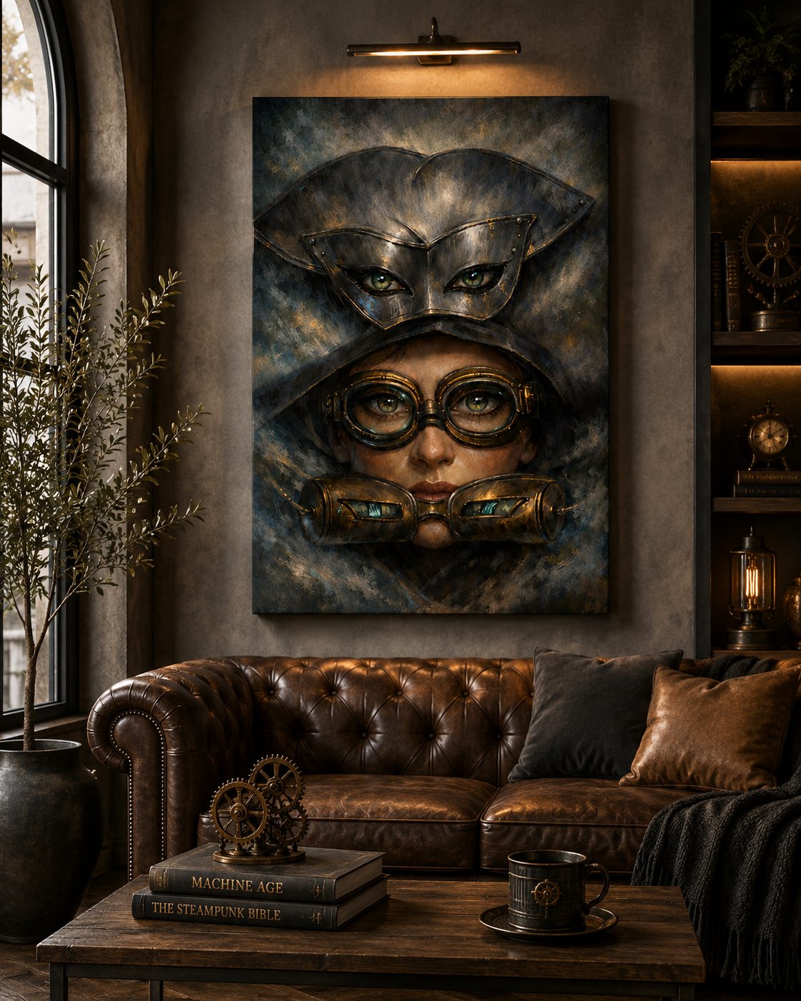 Behind the Mask by Tarana Sumer, limited hybrid fine art canvas print with a mysterious figurative portrait for refined interiors.