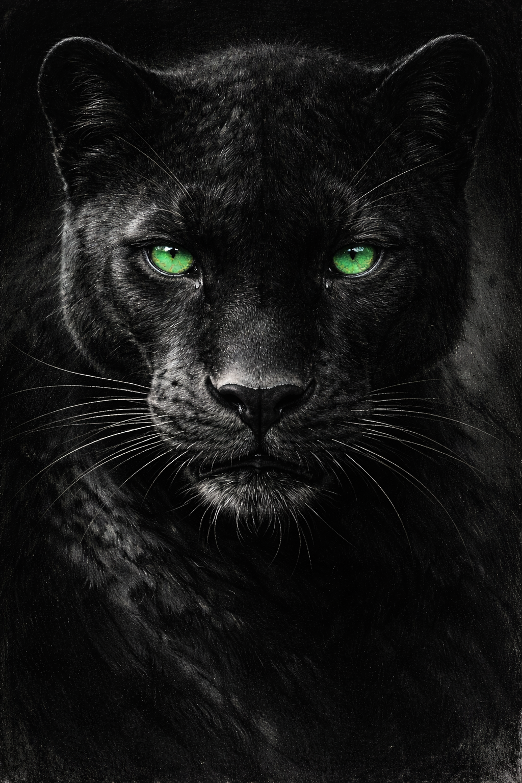 Emerald Nocturne black panther with emerald green eyes contemporary fine art by Tarana Sumer