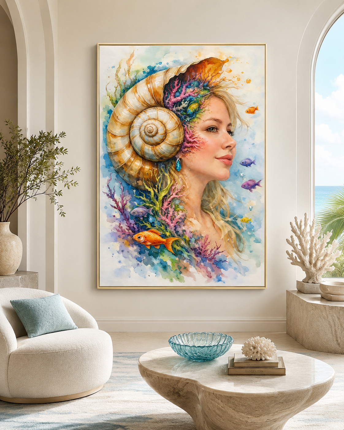 Silent Depth — Beneath the Mind by Tarana Sumer, limited hybrid fine art canvas print with a marine female portrait.
