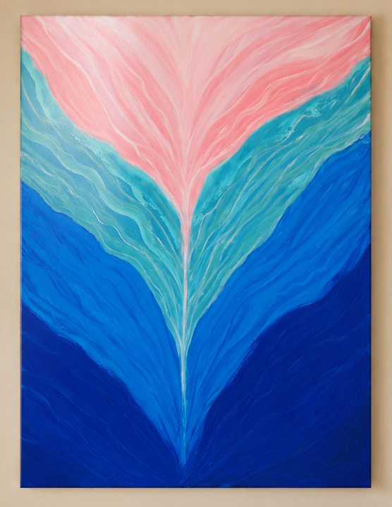Where the Ocean Blooms by Tarana Sumer, original abstract acrylic canvas artwork in Tiffany blue and layered ocean tones for refined interiors.
