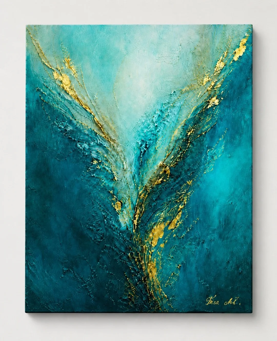 Aurea Bloom by Tarana Sumer, original textured acrylic and gold leaf canvas artwork created for a private collection.
