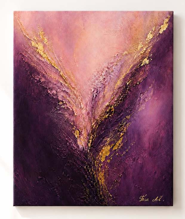Aurea Bloom by Tarana Sumer, original textured acrylic and gold leaf canvas artwork created for a private collection.