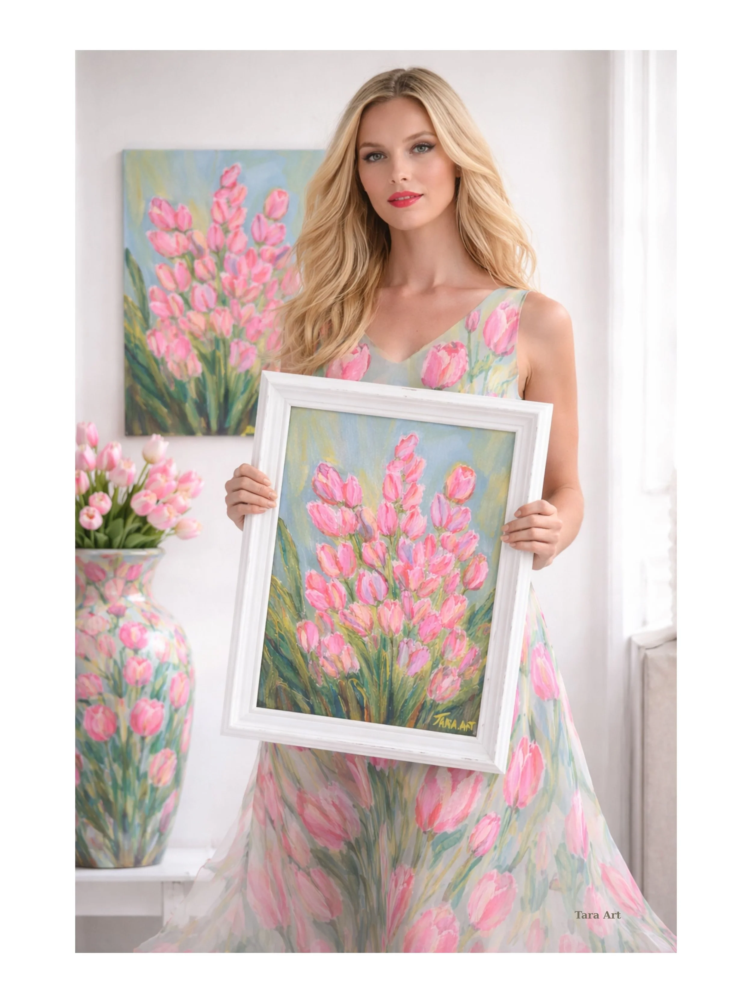 Inner Bloom floral artwork by contemporary artist Tarana Sümer, soft pink petals symbolizing femininity, calm, and inner abundance