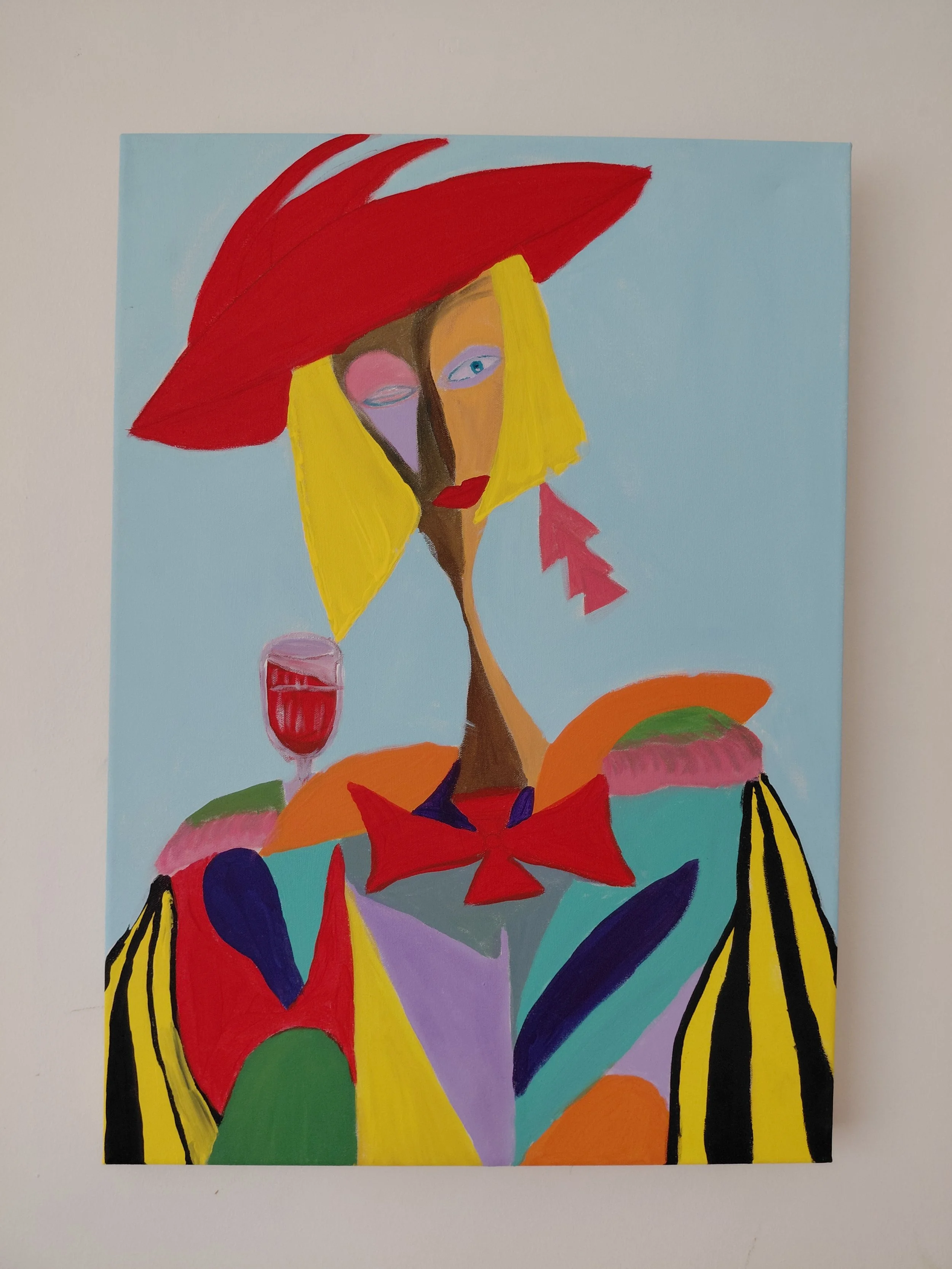 Crimson Sovereign original acrylic painting on canvas by Tarana Sumer, 50x70 cm contemporary figurative artwork