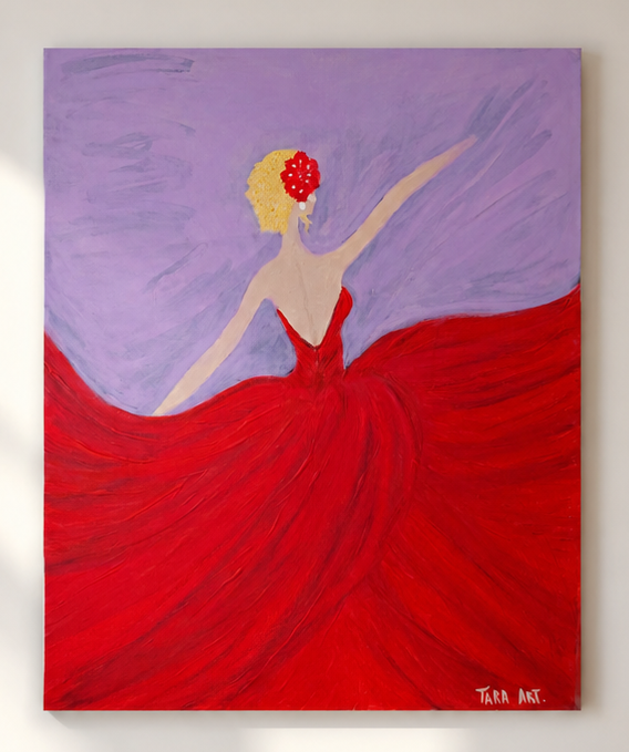 Crimson Sovereign by Tarana Sumer, original acrylic canvas artwork with bold figurative presence for refined interiors.