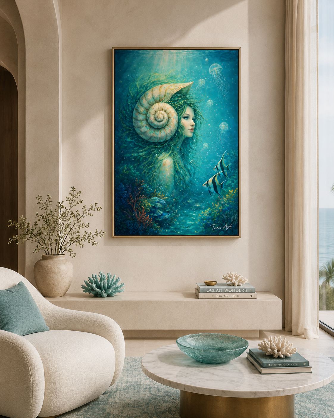Abyssal Reverie by Tarana Sumer, limited hybrid fine art canvas print with an underwater female portrait for refined interiors.
