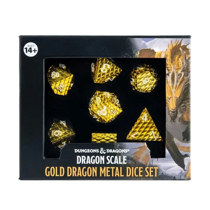 Premium Gold Dragon Scale Metal Dice Set for Tabletop RPGs