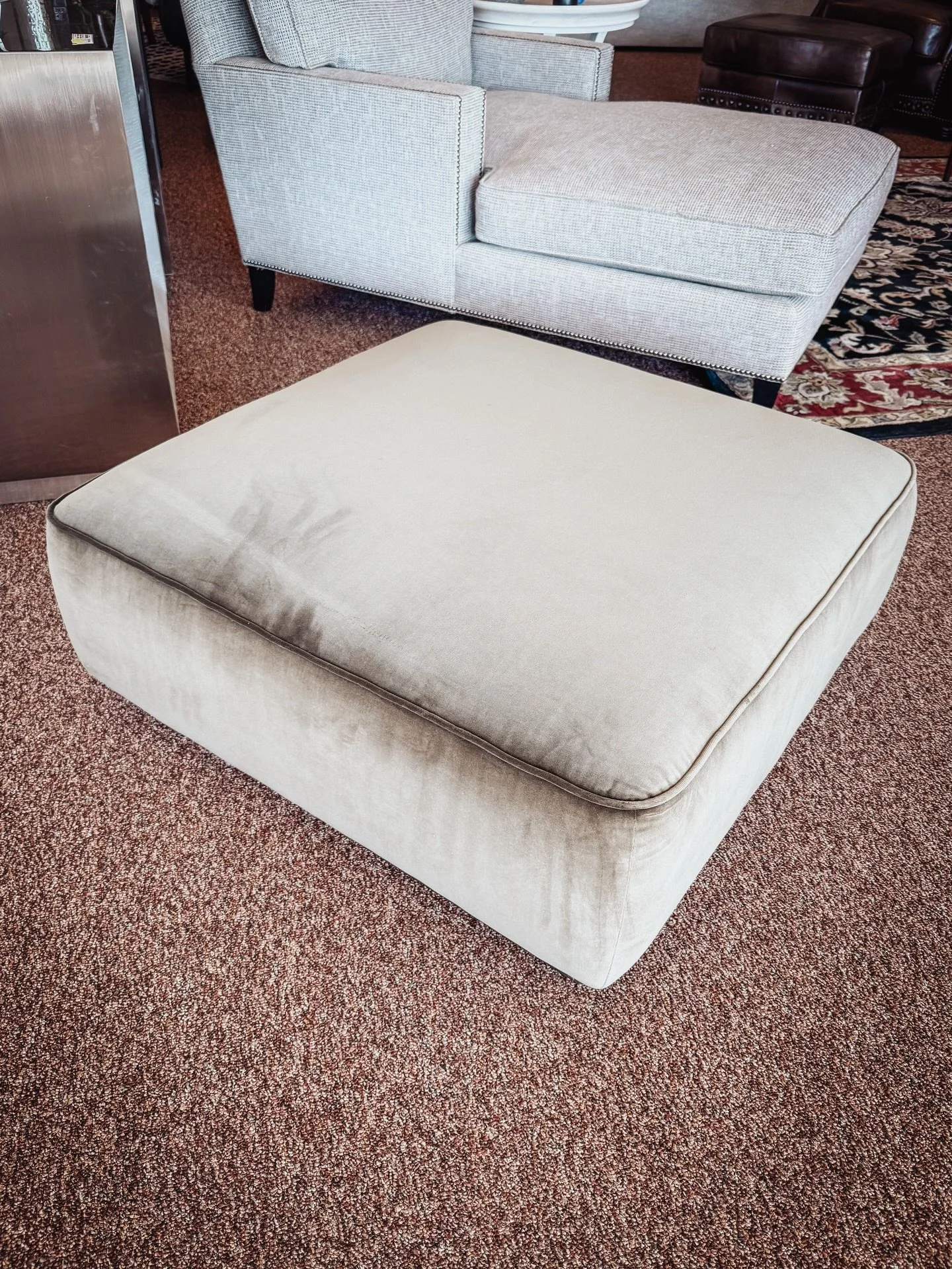 Our new favorite piece just hit the floor 🤍

This @fourhandsfurniture sage green velvet ottoman is absolutely stunning from every angle. Luxe, timeless, and the perfect pop of color&mdash;this one is a showstopper.

It won&rsquo;t last long. Come se
