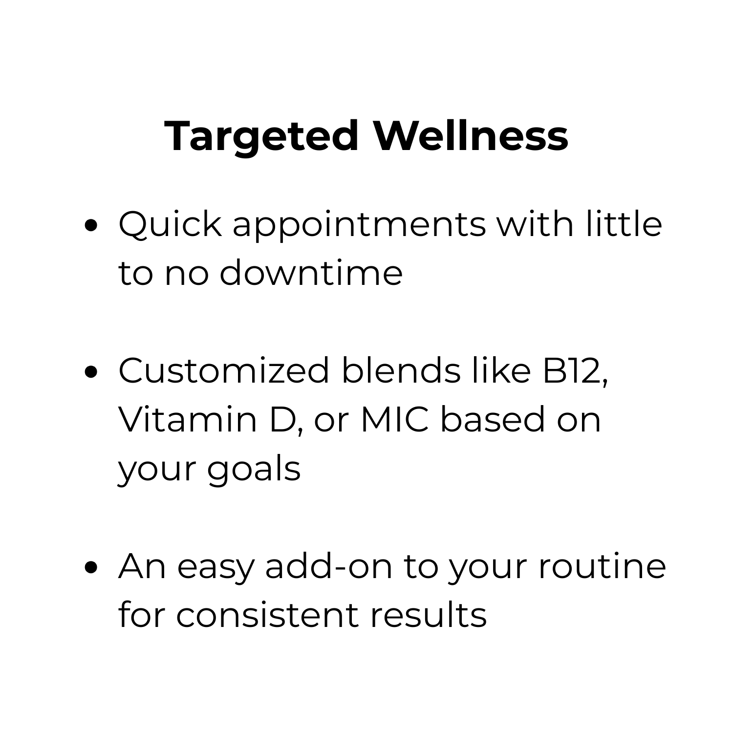 Slide with the title 'Targeted Wellness' and bullet points about quick appointments, customized blends, and routine add-ons.