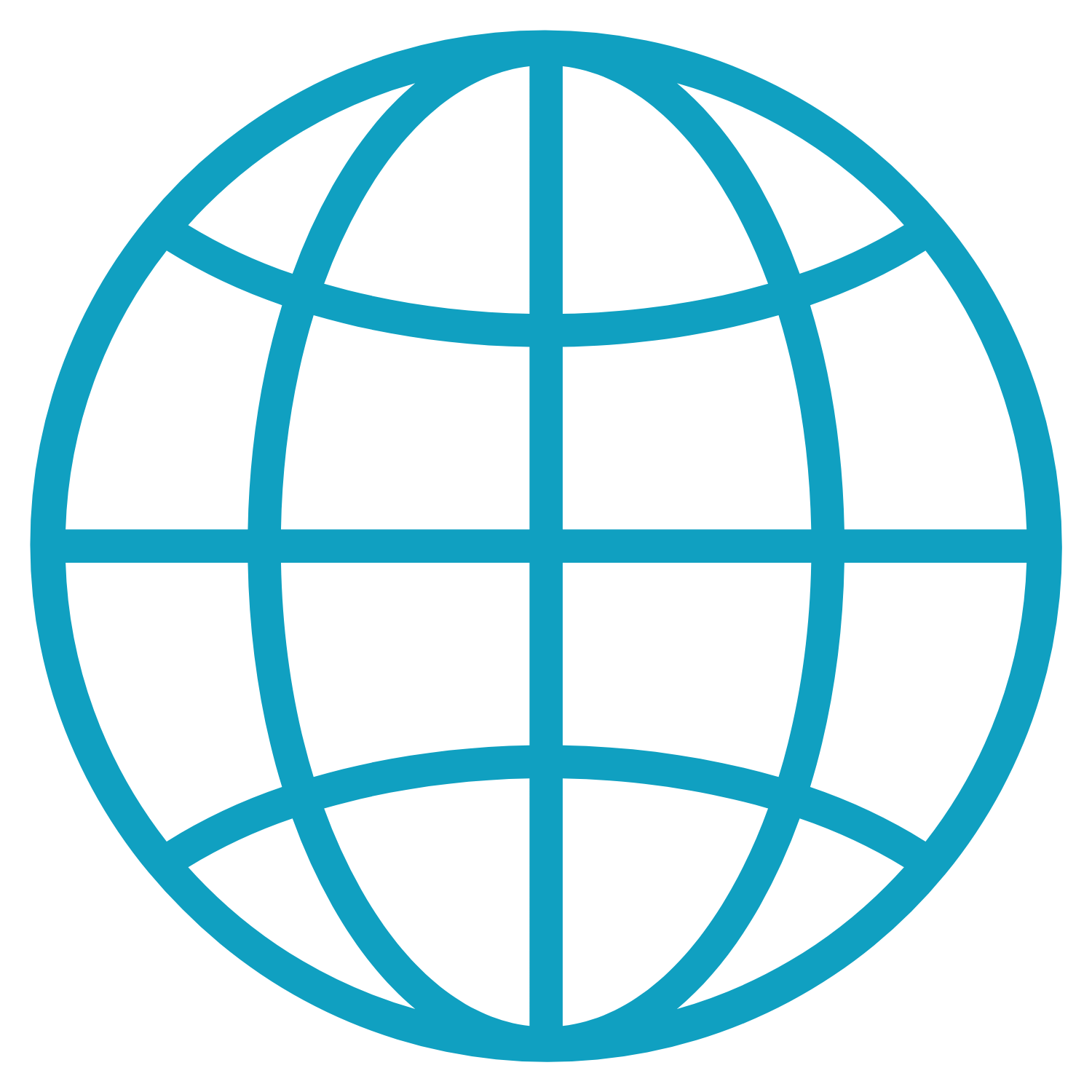 Blue globe icon with grid lines representing the Earth.