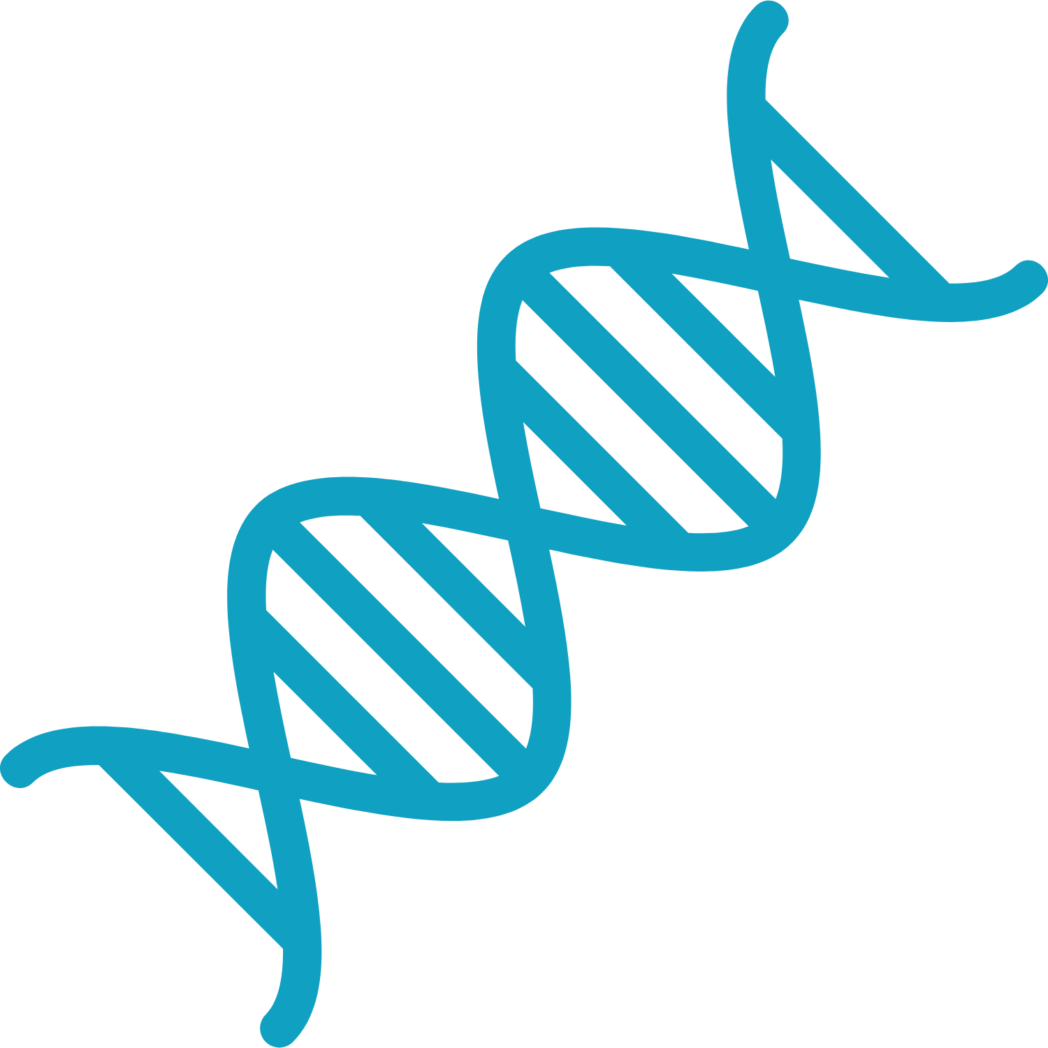 Illustration of a DNA double helix strand in blue.