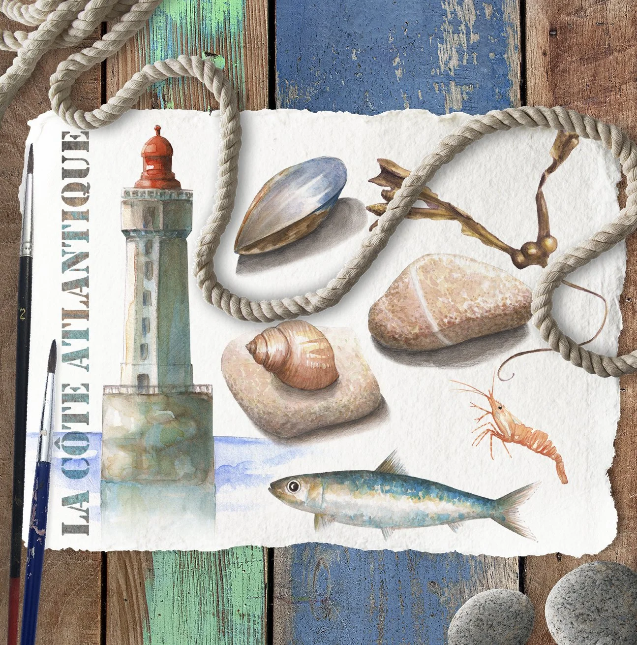 Aquarelle maritime cote atlantique