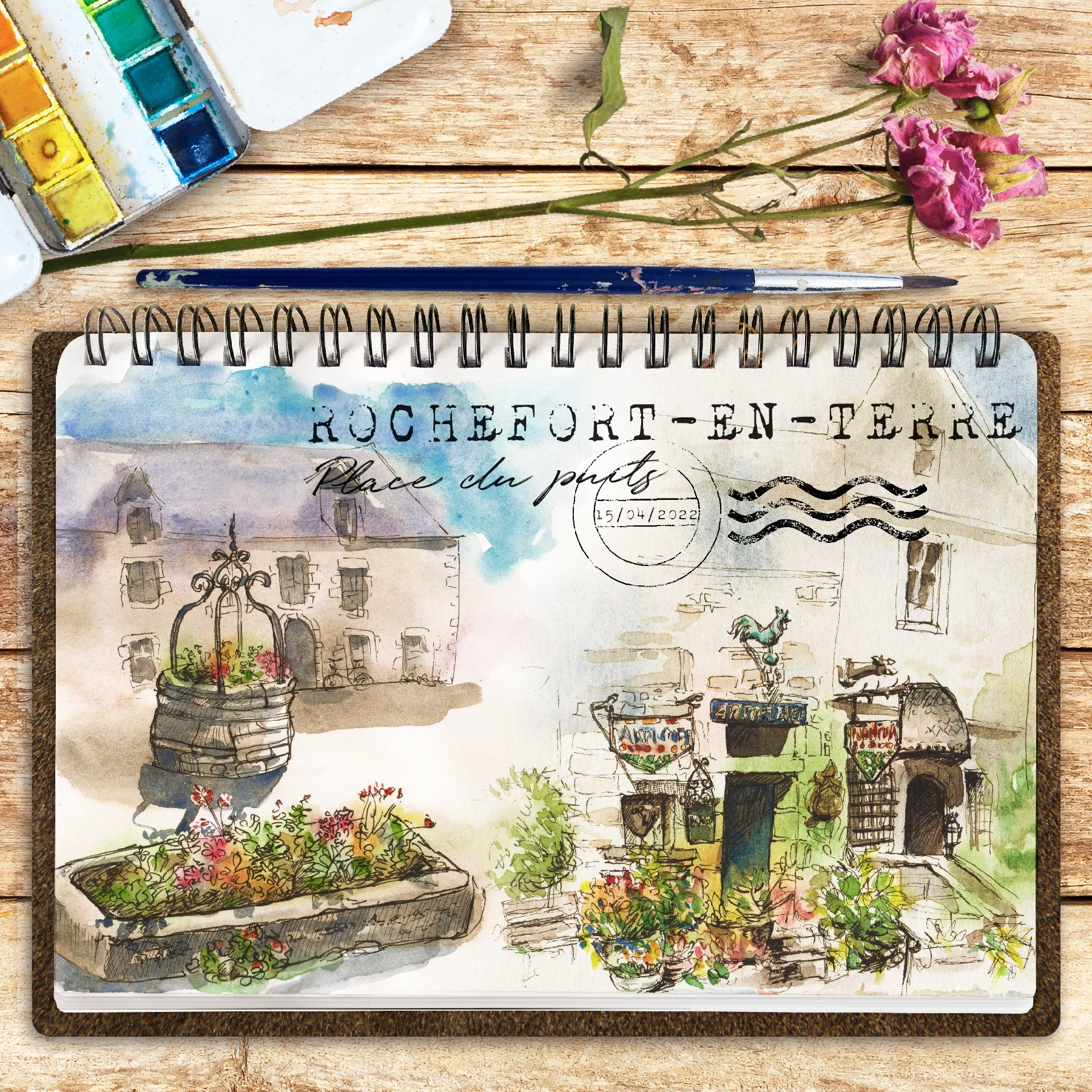 Croquis USK,  urban sketching bretagne, aquarelle Rochefort en Terre