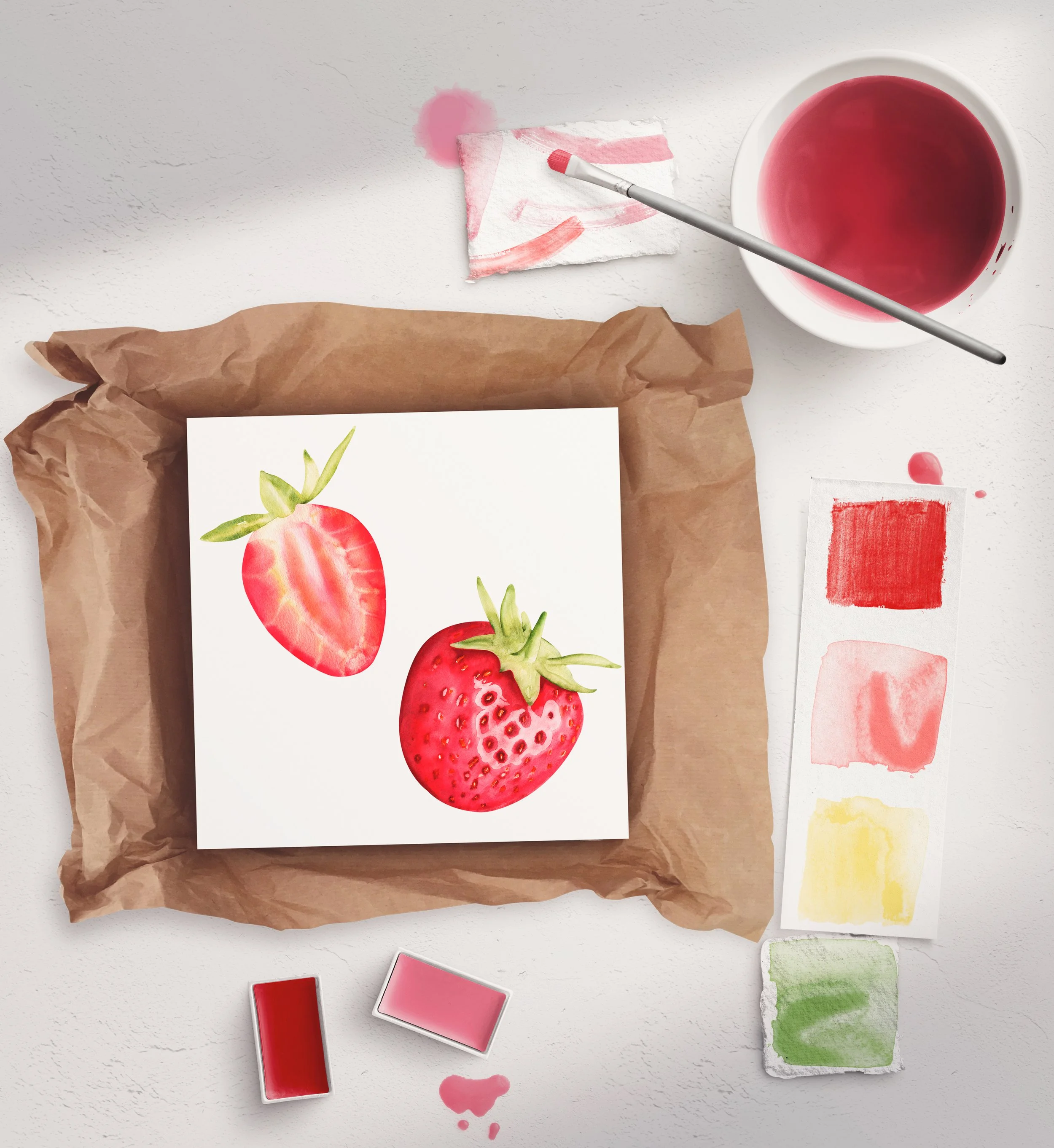 tuto fraise à l'aquarelle facile