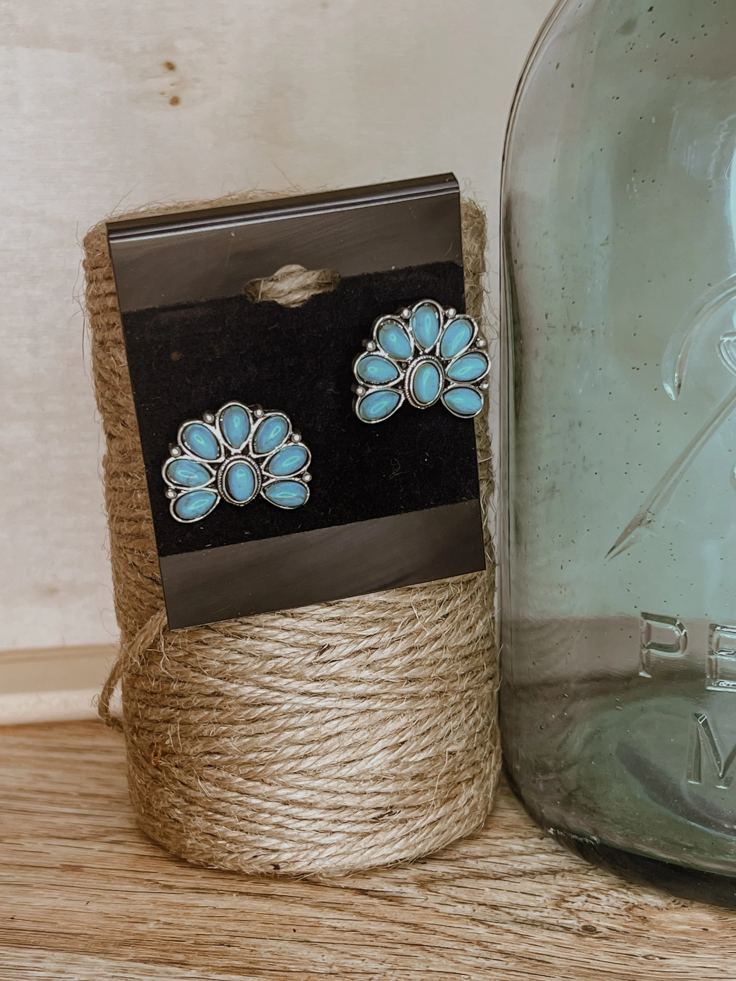 Turquoise Half Cluster Western Fashion Earrings