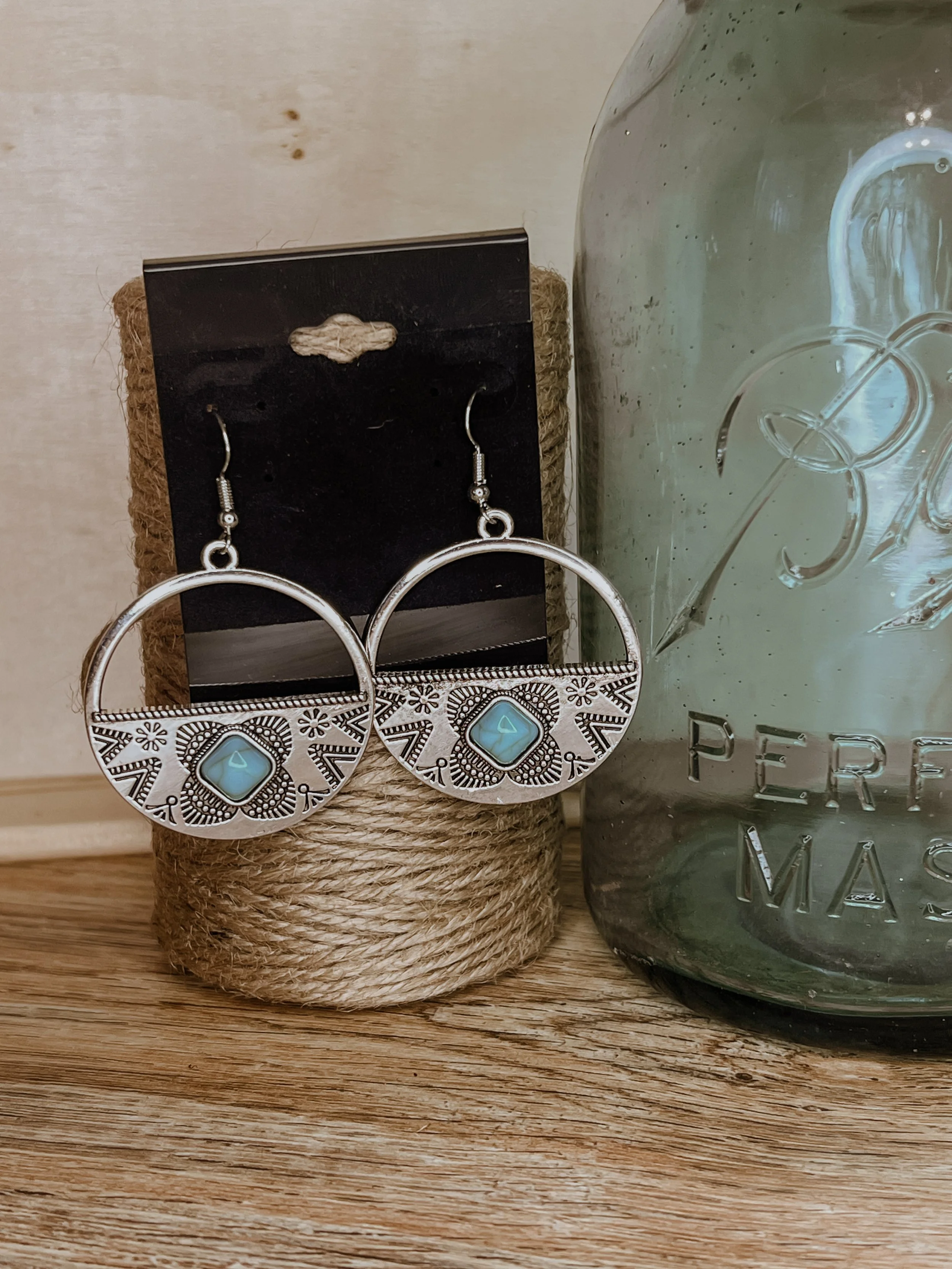 Turquoise Circle Western Fashion Earrings