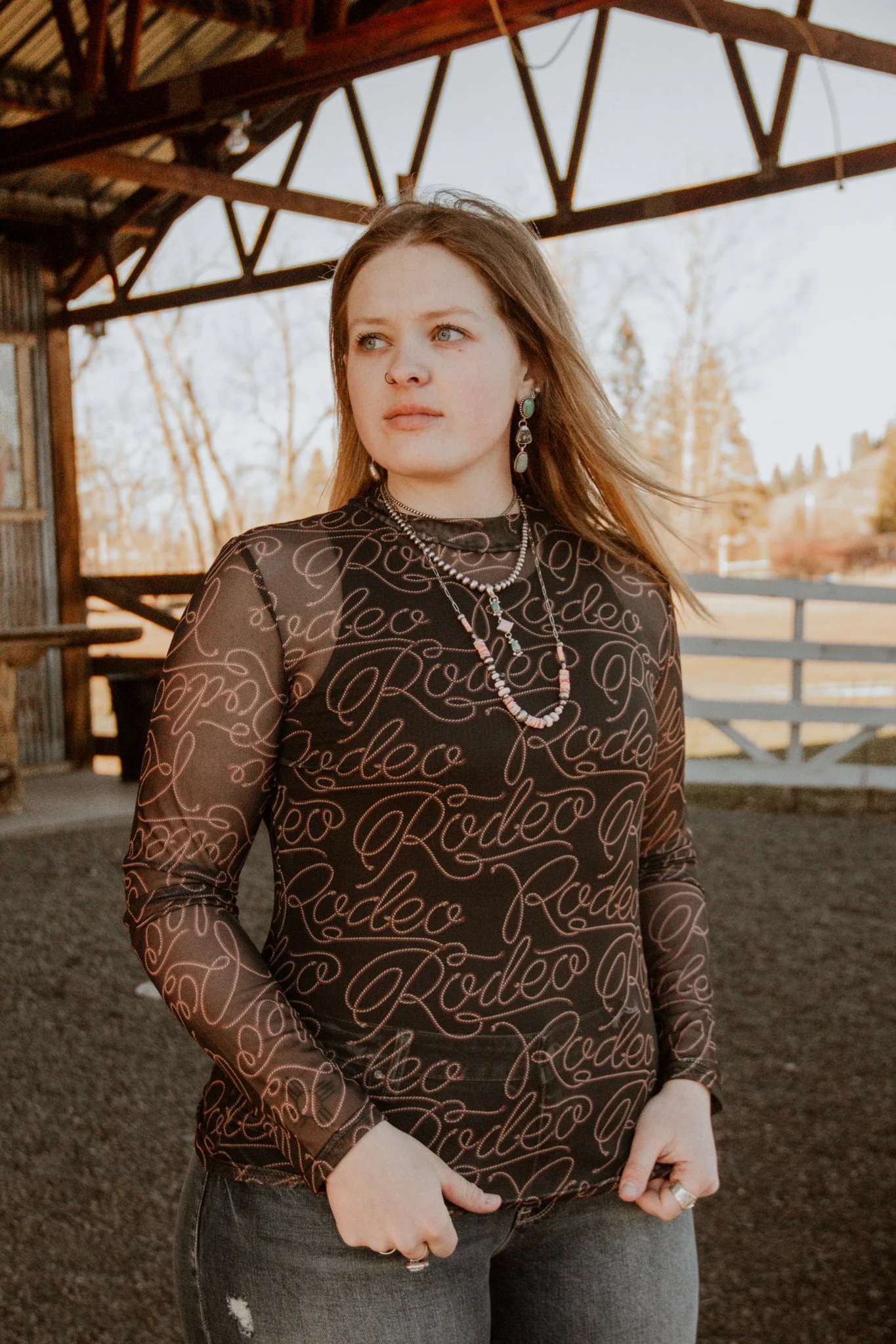 Black Mesh Rodeo Long Sleeve