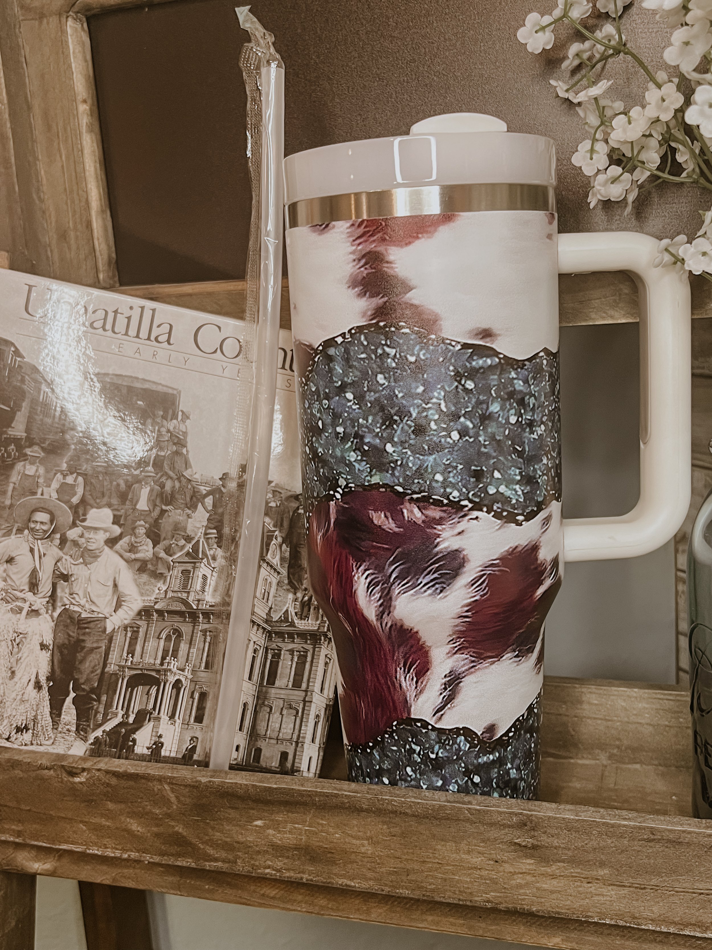 Cowhide and Turquoise Tumbler