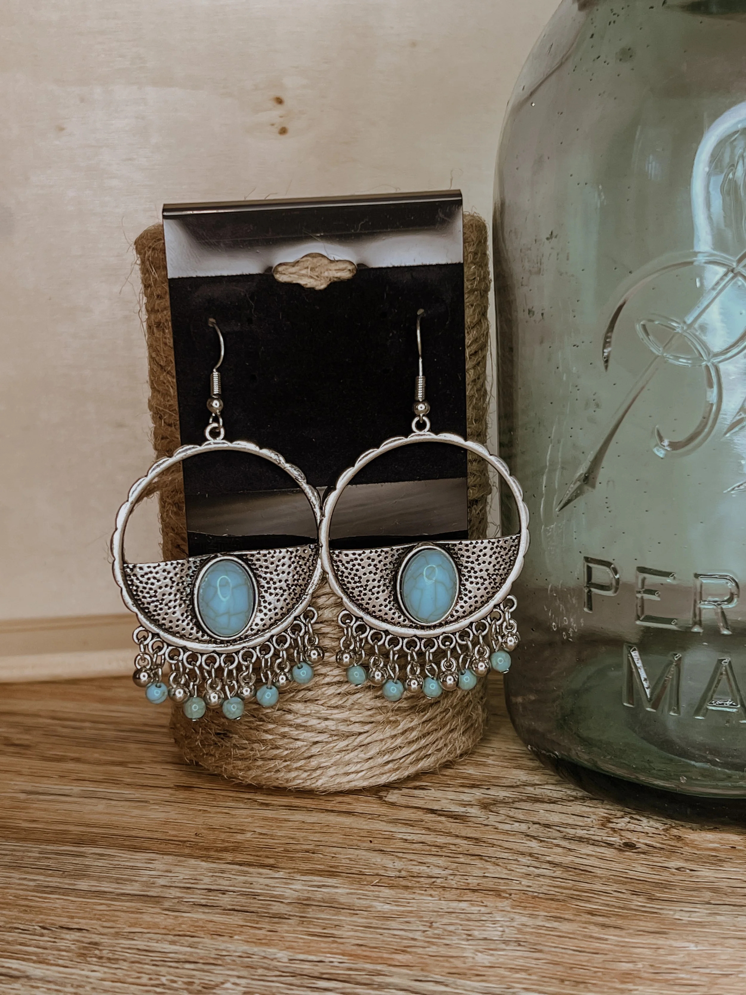 Oval Turquoise Circle Western Fashion Earrings
