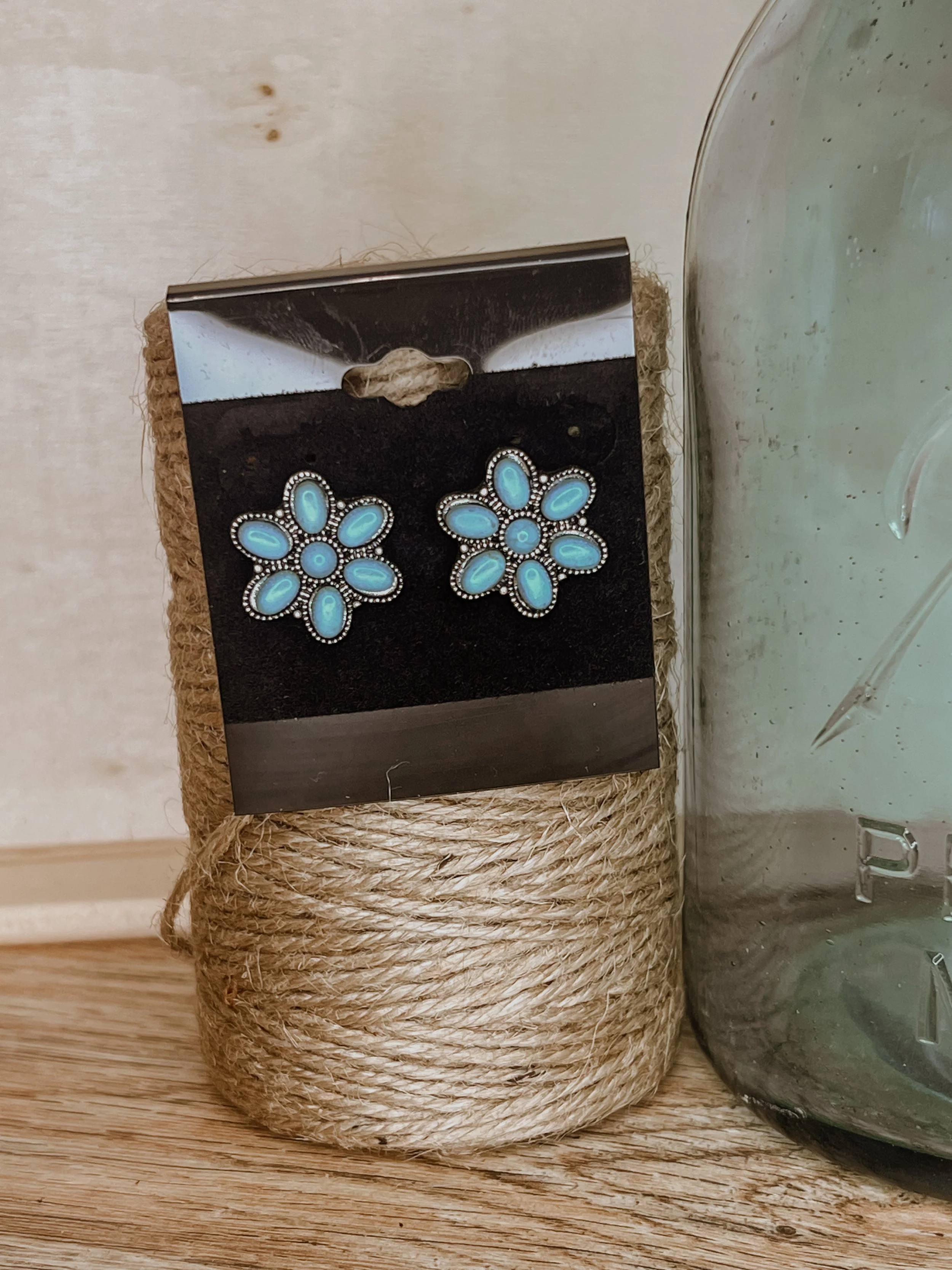 Turquoise Flower Stud Western Fashion Earrings