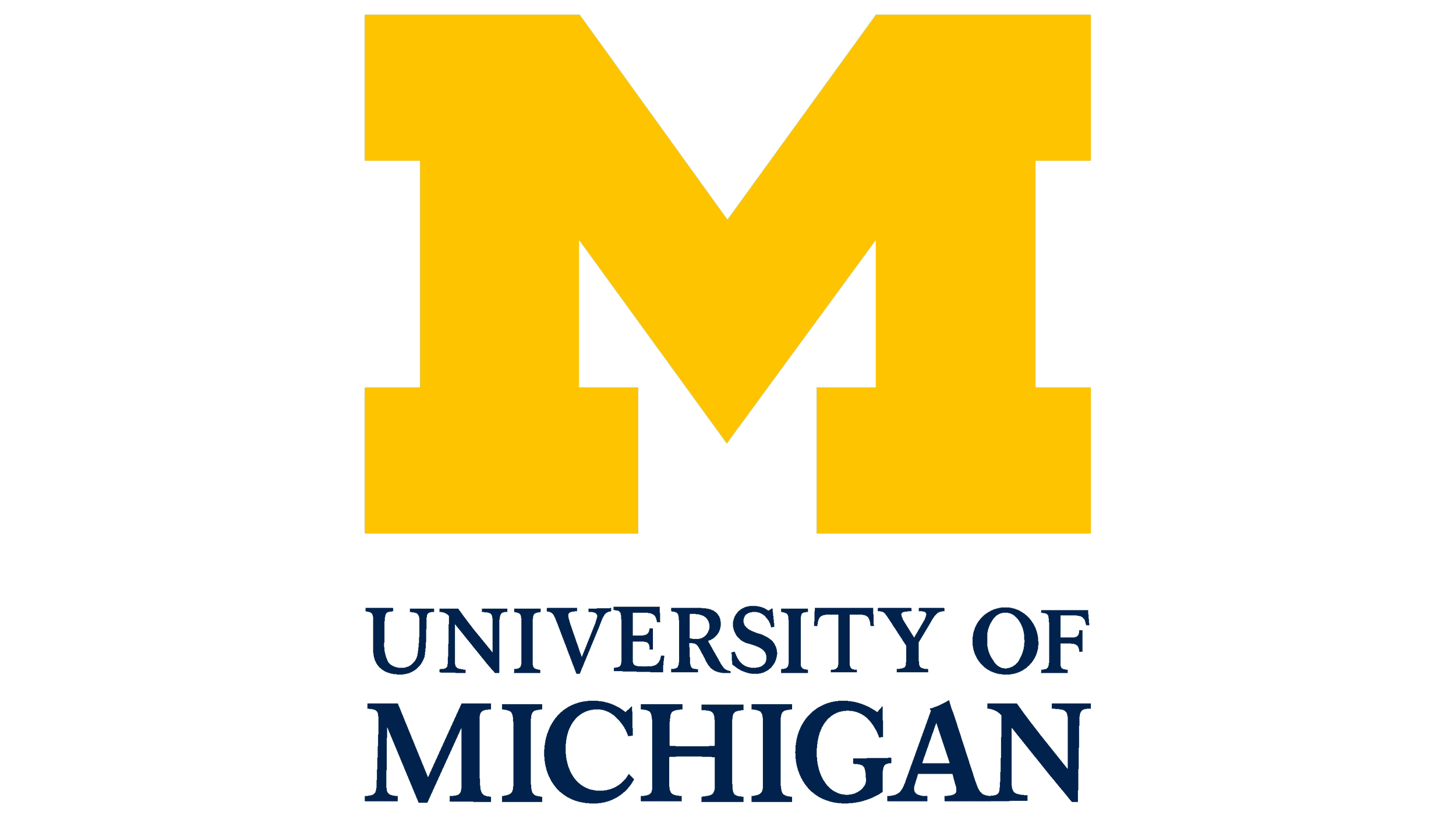 The University of Michigan logo featuring a large yellow block M with a black background and the words "University of Michigan" below in blue text.