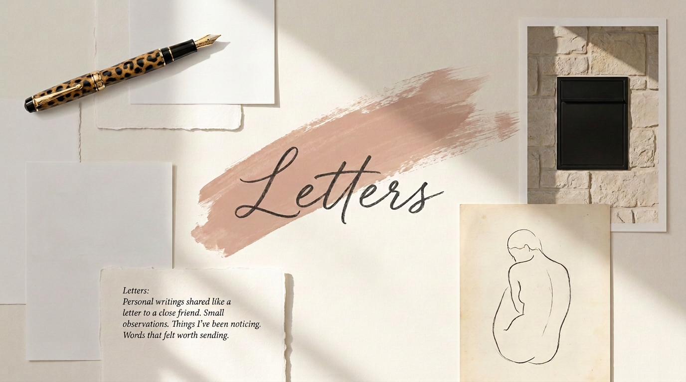 Naturalist Way Letters mood board with fountain pen, handwritten notes, and line drawing