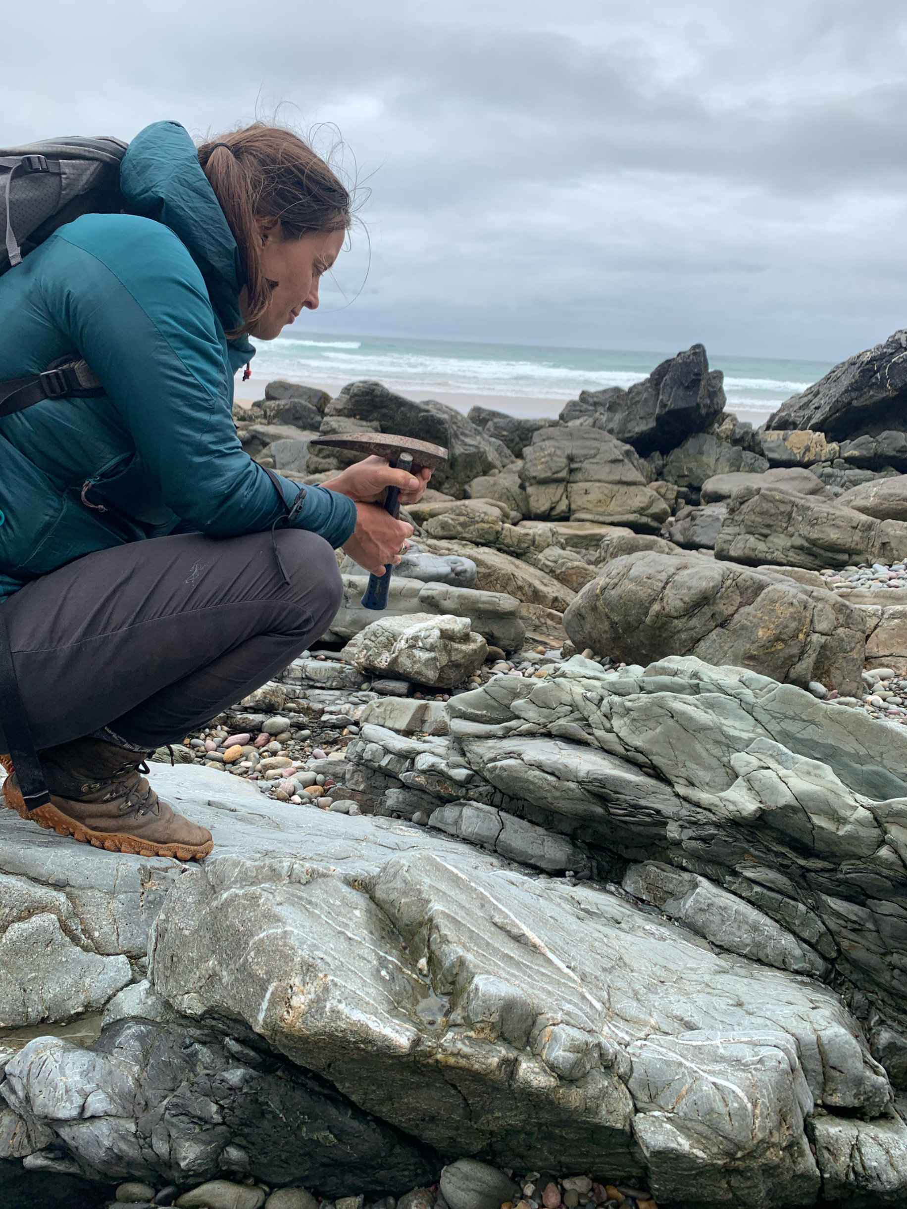 Pembrokeshire geology field research with Dr. Morgan Jones, a Glacial Geologist from Aberystwyth University Earth Sciences department. Freshwater West, Pembrokeshire. 9th July 2024.