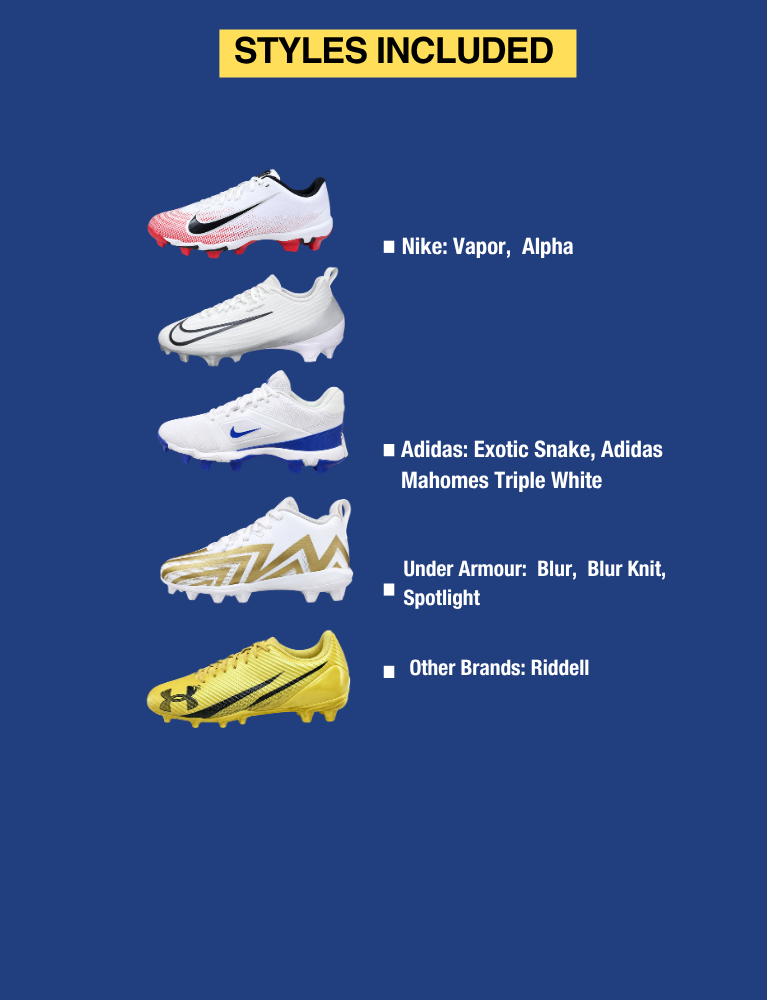 Premium Football Cleats Mix - Youth's Prepack (35 Pairs/Box)