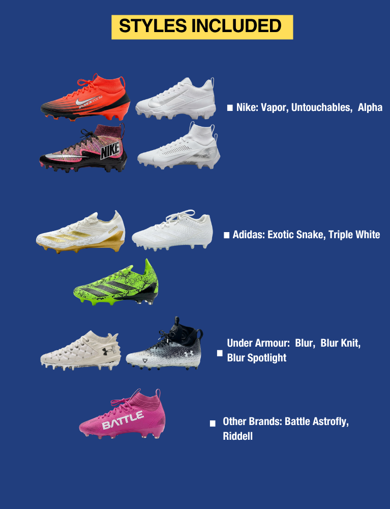 Premium Football Cleats Mix - Adult's Prepack (30 Pairs/Box)