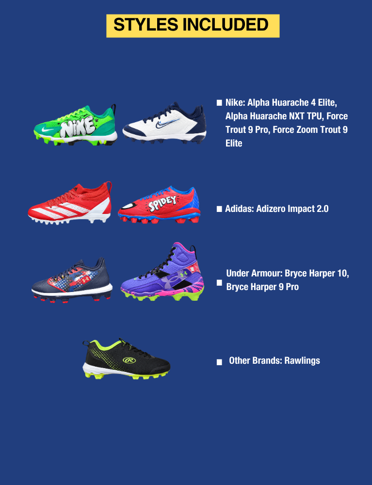 Premium Molded Baseball Cleats Mix - Youth's Prepack (35 Pairs/Box)