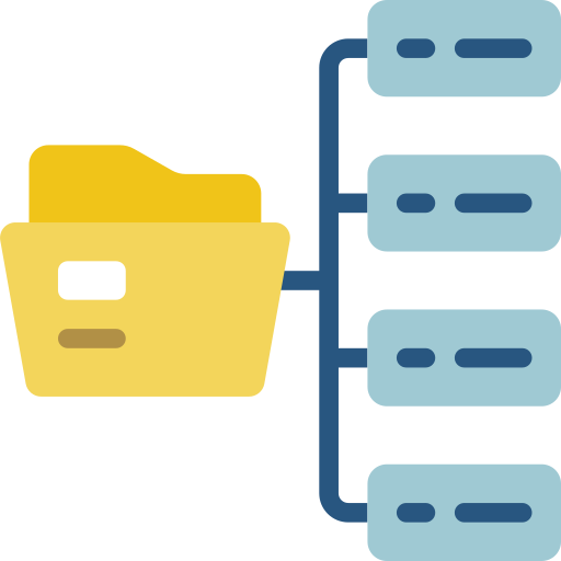 Folder icon connected to multiple document icons.