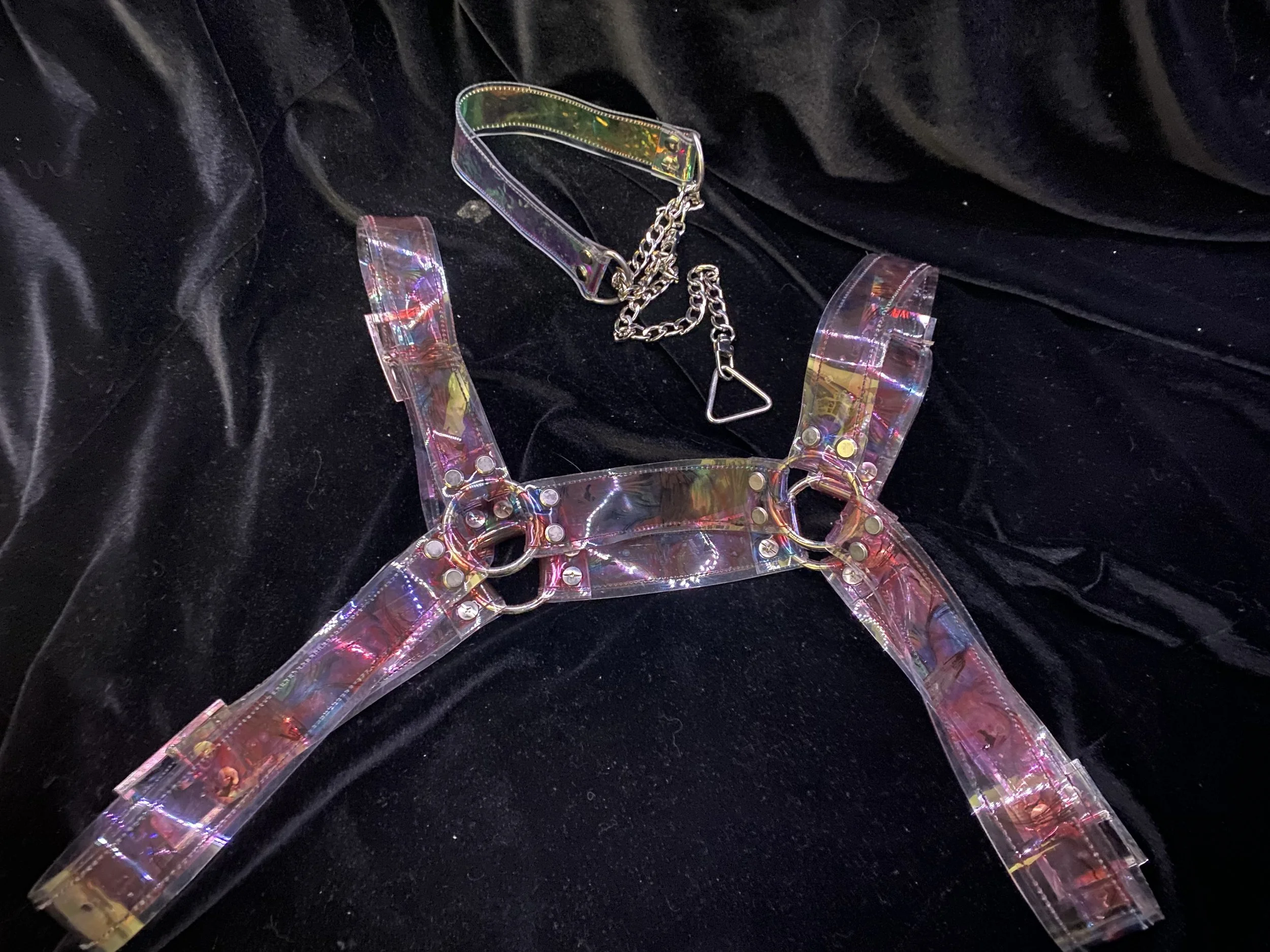clear holographic harness and collar