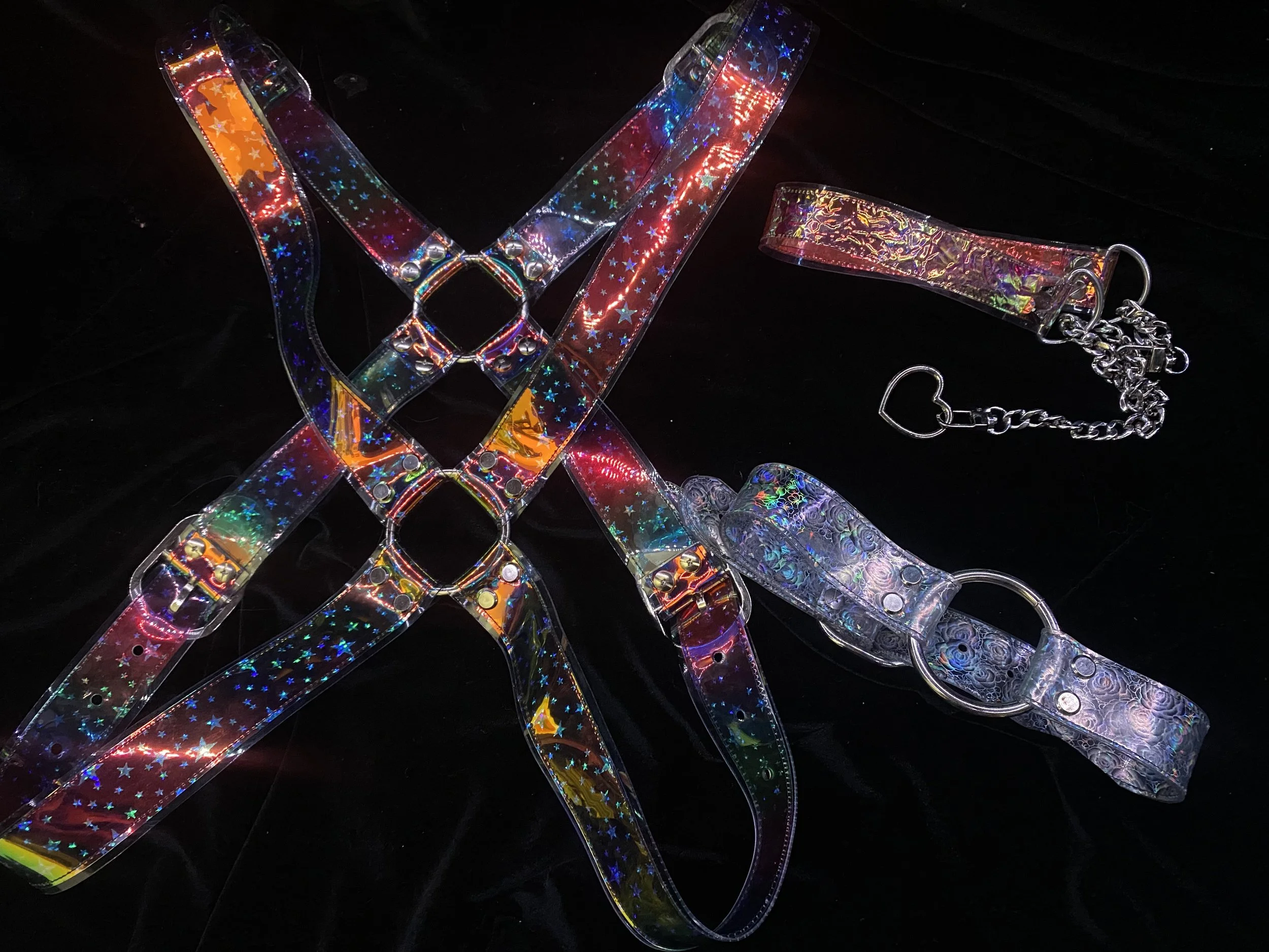 holographic vinyl cross harness an collars