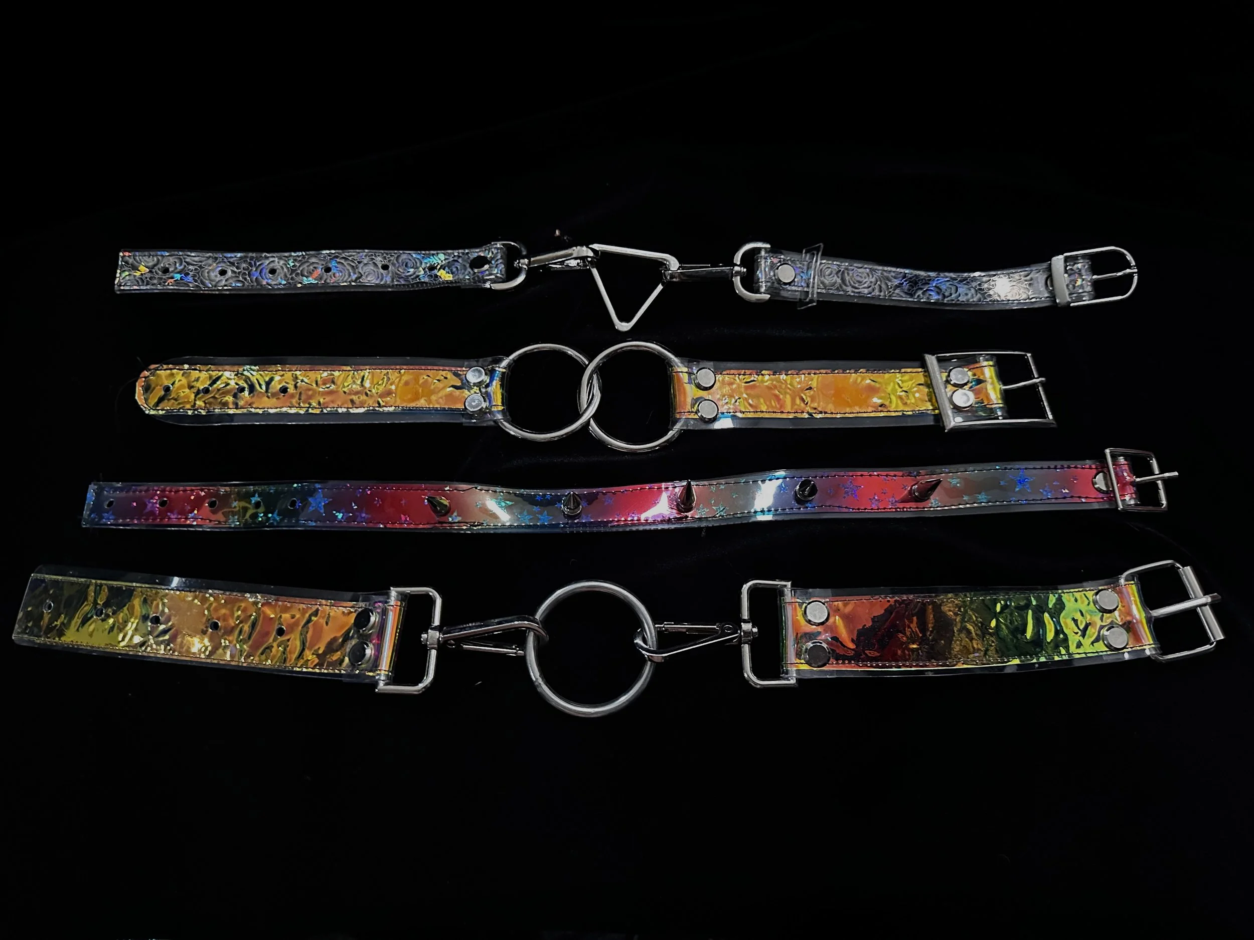 holographic collars with alternating hardware and styles
