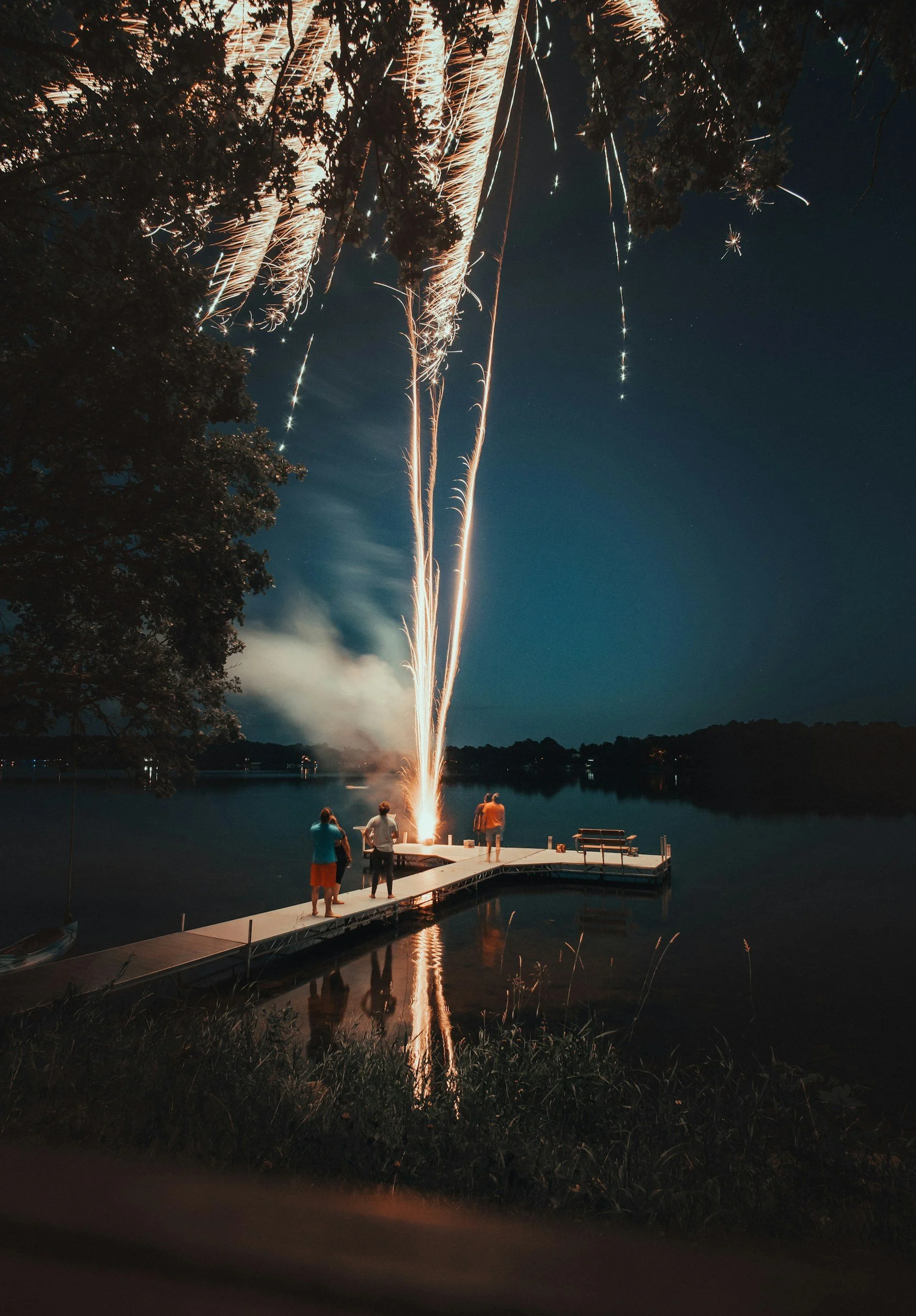 firework display over a lake