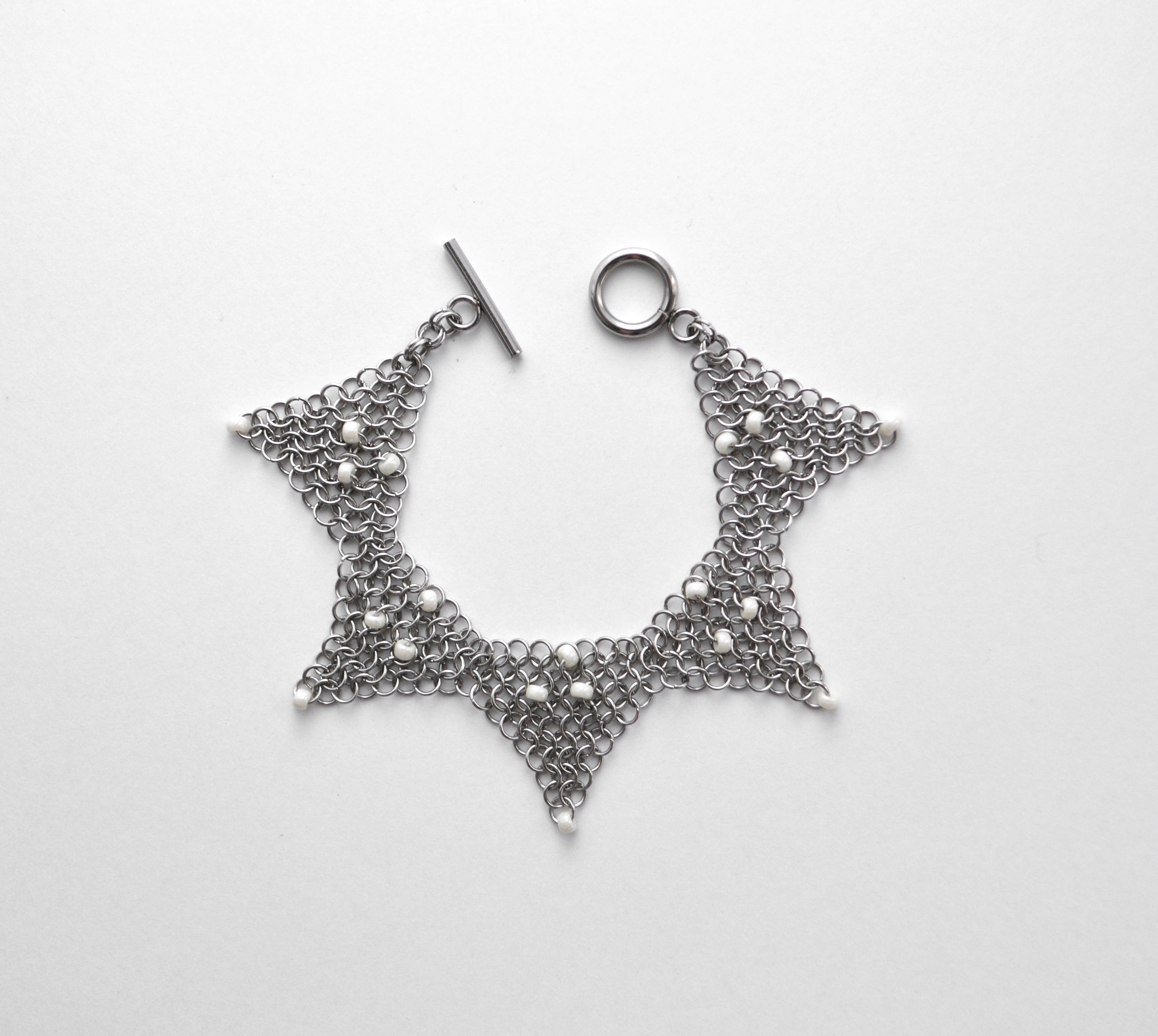 White Triangle Drop Bracelet Stainless 6.5"