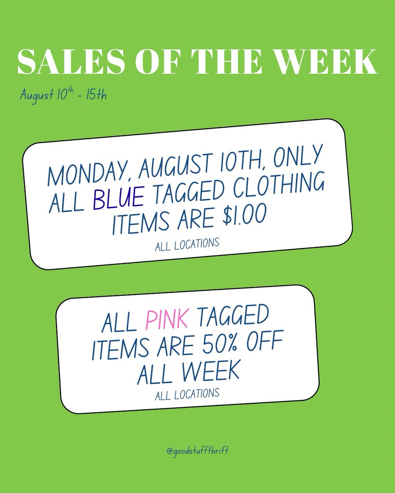 Get ready for another great week of thrifting at Good Stuff!!

#salesoftheweek #thrift #thrifthaul