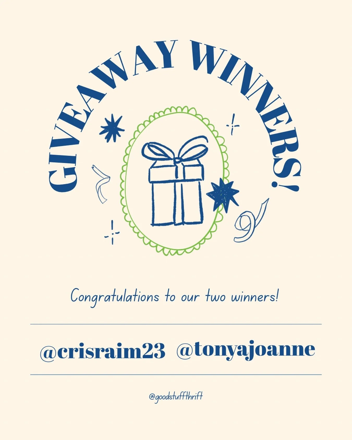 CONGRATULATIONS to our two winners! Thank you to everyone who participated and for your kind words!!
