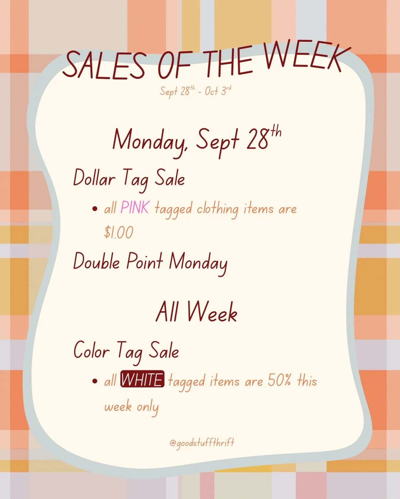 September has flown by! We have another week of great sales waiting for you!!!

#sales #thrift #nonprofit #thrifthaul #buckscounty