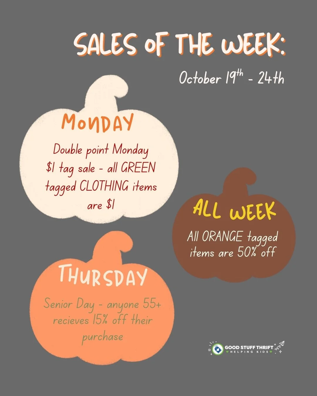 We hope you had a lovely weekend! We are excited to get back with our customers! Check out our great sales this week! 

#thrift #buckscounty #nonprofit #sales