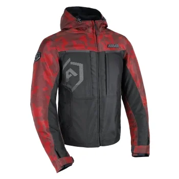 Photo of an ARMR jacket in red and black