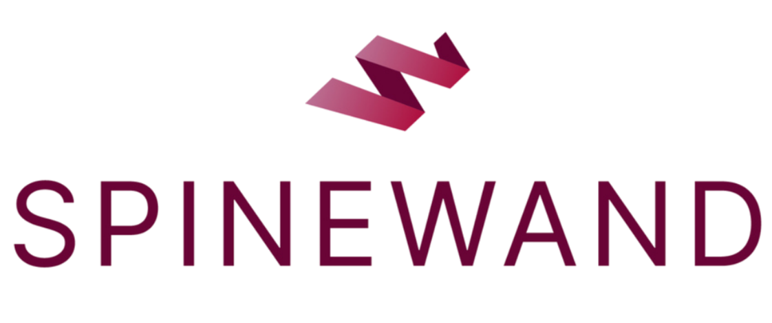 Spinemand logo with an abstract of three blocks above the text.