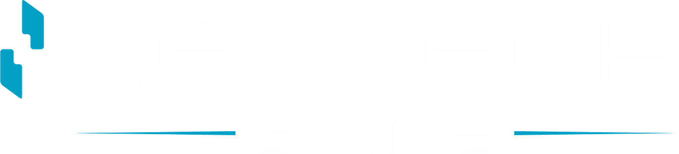 Zentech Spine logo featuring the company name in white font with blue accents on a black background.