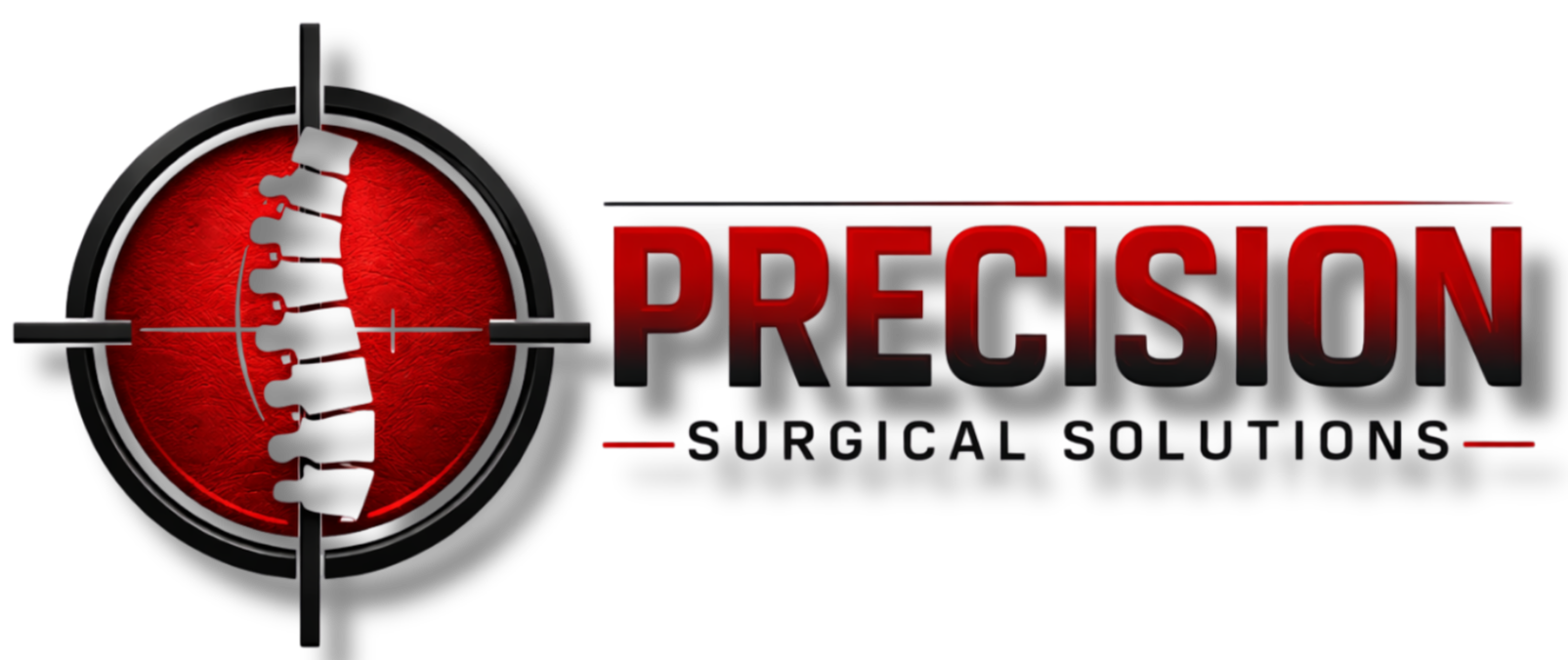 A logo featuring a red circle with a black crosshair, a spine illustration inside, and the words 'PRECISION SURGICAL SOLUTIONS' with 'PRECISION' in bold red and 'SURGICAL SOLUTIONS' in black.