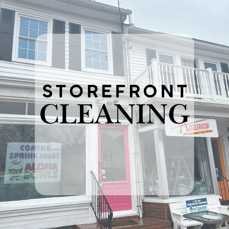 STOREFRONT CLEANING is essential for businesses and commercial properties because it's like an advertisement for your business. First impressions matter! Don't be the dirty storefront on the street bringing down the others around you. Call Petersen t